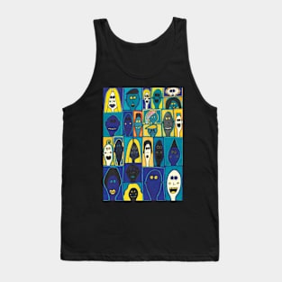 24 Faces in Blue and Yellow Tank Top